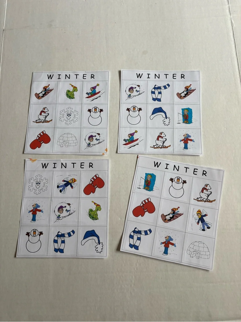 Winter bingo game- 4 cards